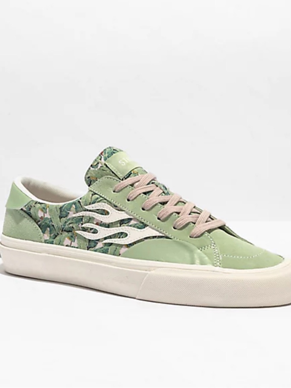 Mint Green Floral Low-Top Sneakers with Pale Pink Laces